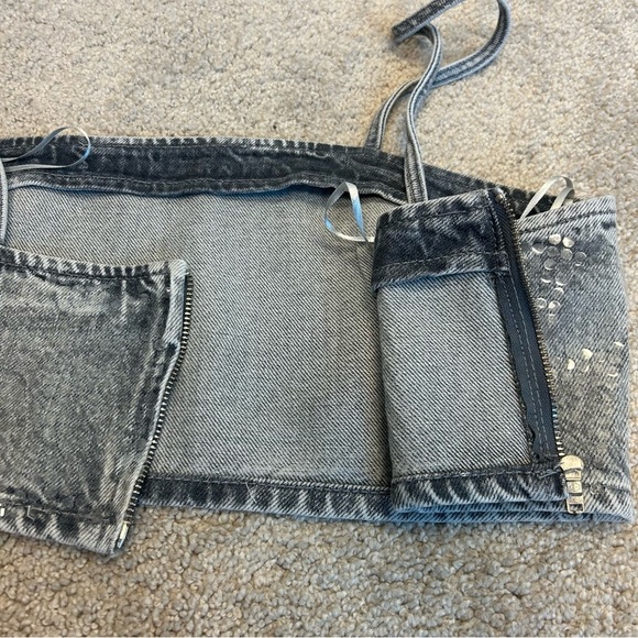 Zara TRF gray foil sequin embellished denim jean crop top sparkly Sz XXL NWOT - Picture 7 of 15